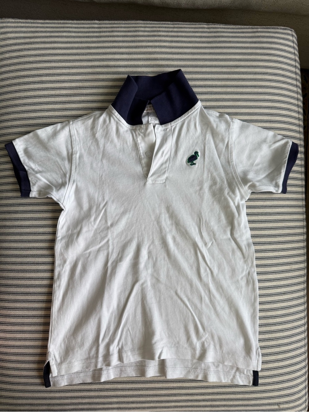 TBBC prim and proper White Polo Shirt with Navy Trim and navy and green pelican